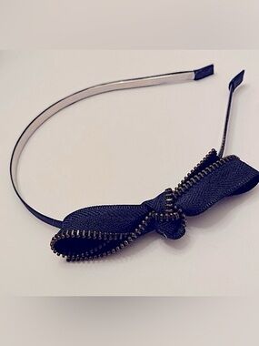 Blue Zipper Bow Headband